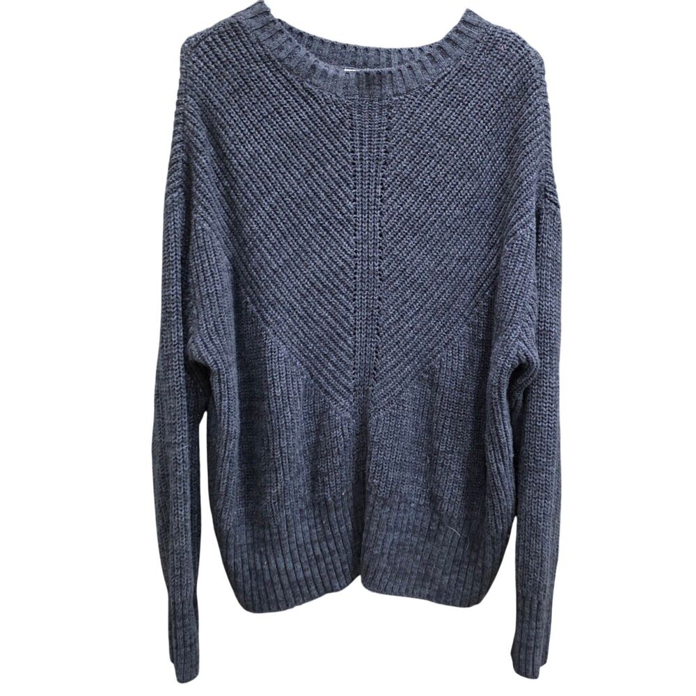 a.n.a Women's Large Gray Shaker Knit Crew Neck Sweater Soft Cotton Blend